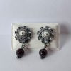 Sterling Silver Dutch Jewellery Earrings 0.39 inches (10mm) with Garnet