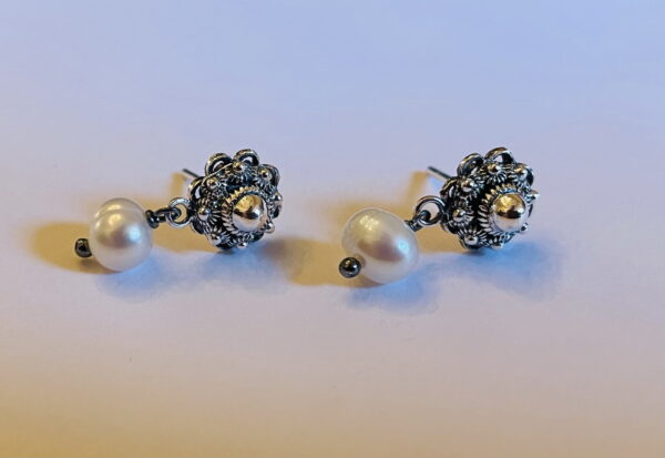 Zilveren Zeeuwse Knoop 8mm Oorbellen met Parel - Afbeelding 2
